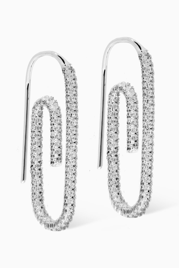 

Paper Clip Pavé Earrings in Silver-plated Brass
