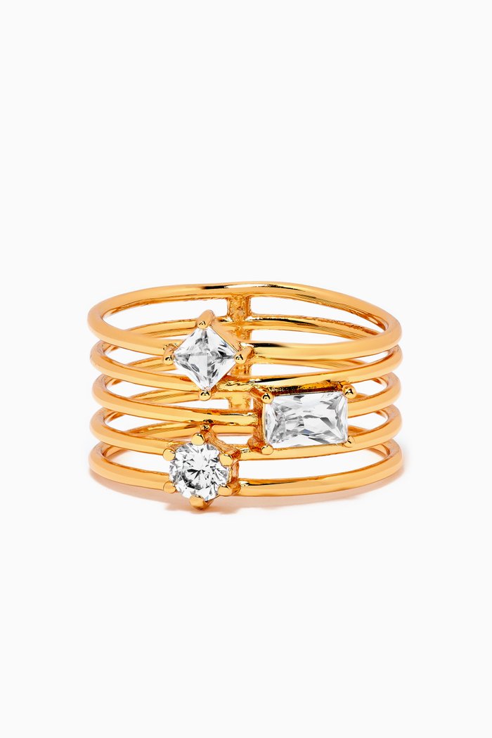 

Triple Stone Stack Ring in 18kt Gold-plated Brass