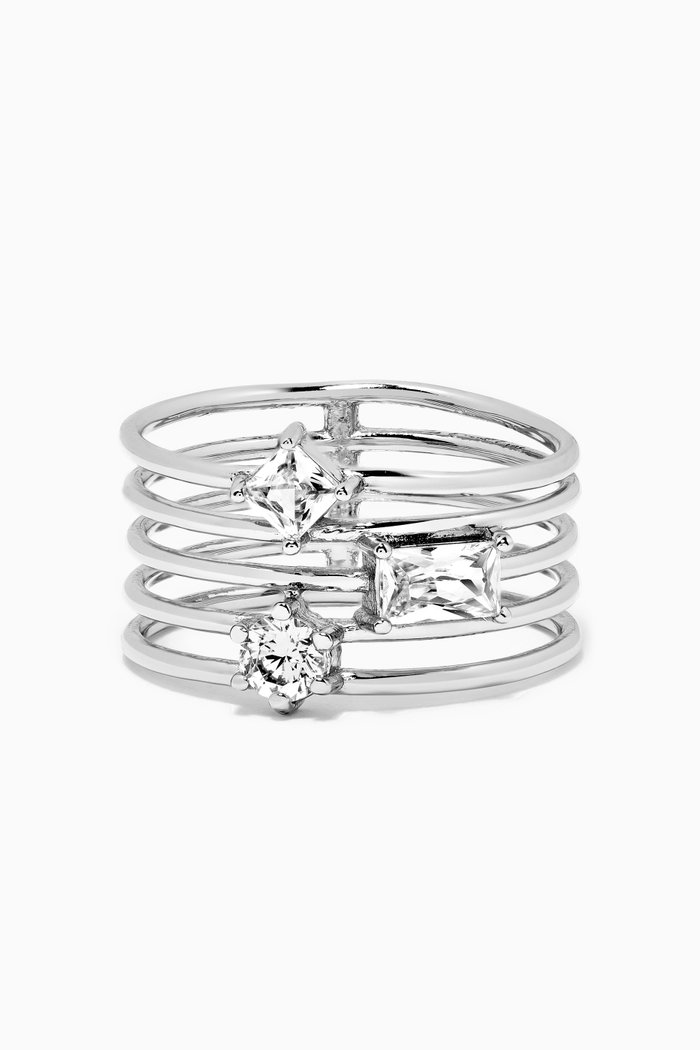 Triple Stone Stack Ring in Silver-plated Brass