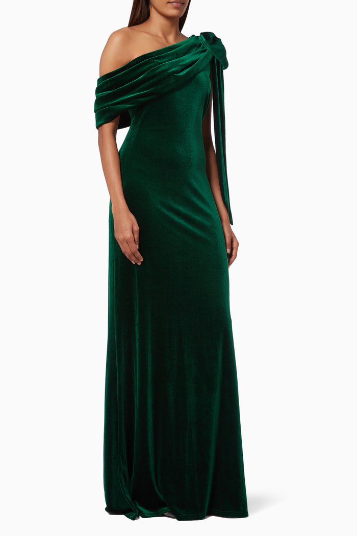 

One-shoulder Gown in Velvet, Green