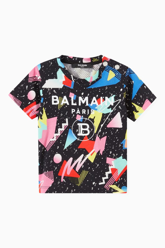 

Geometric Print T-shirt in Cotton Jersey, Black