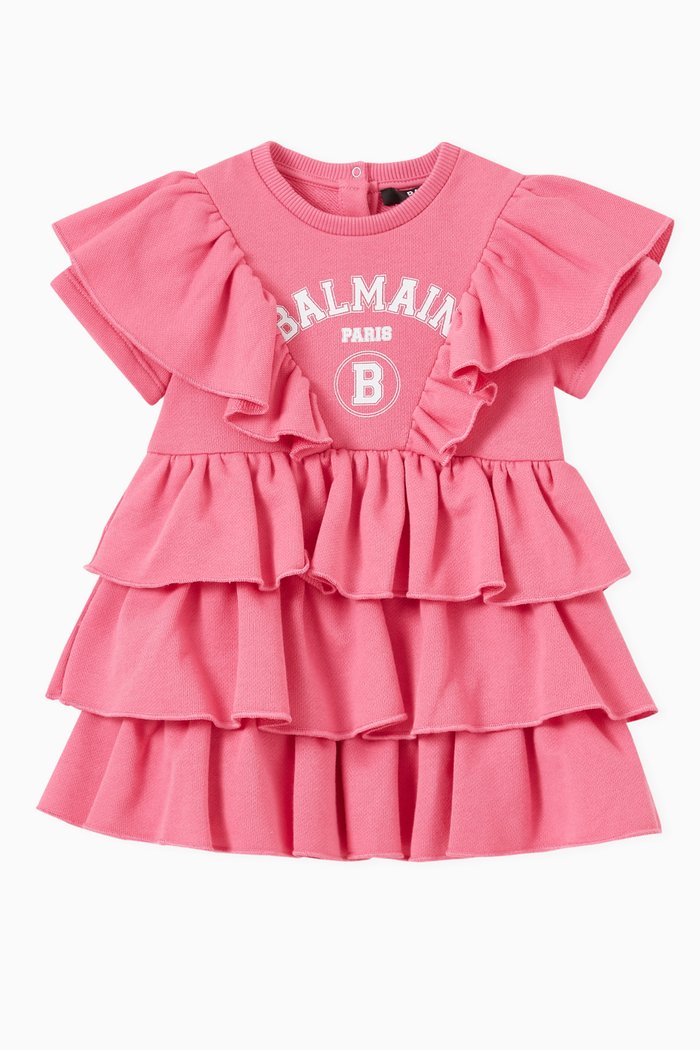 

Logo Ruffle Dress in Jersey, Pink