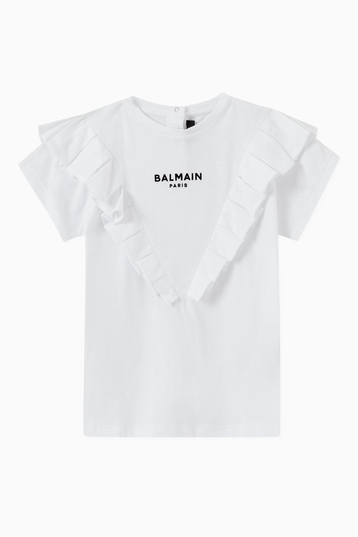 

Ruffled T-Shirt Dress in Cotton Jersey, White