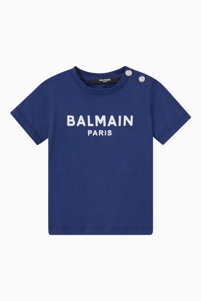 Balmain Logo T-shirt in Jersey, Blue