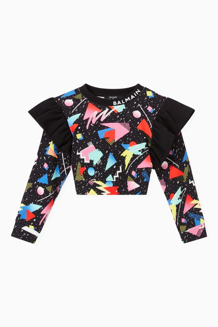 

Ruffle Geometric Sweatshirt in Jersey, Black