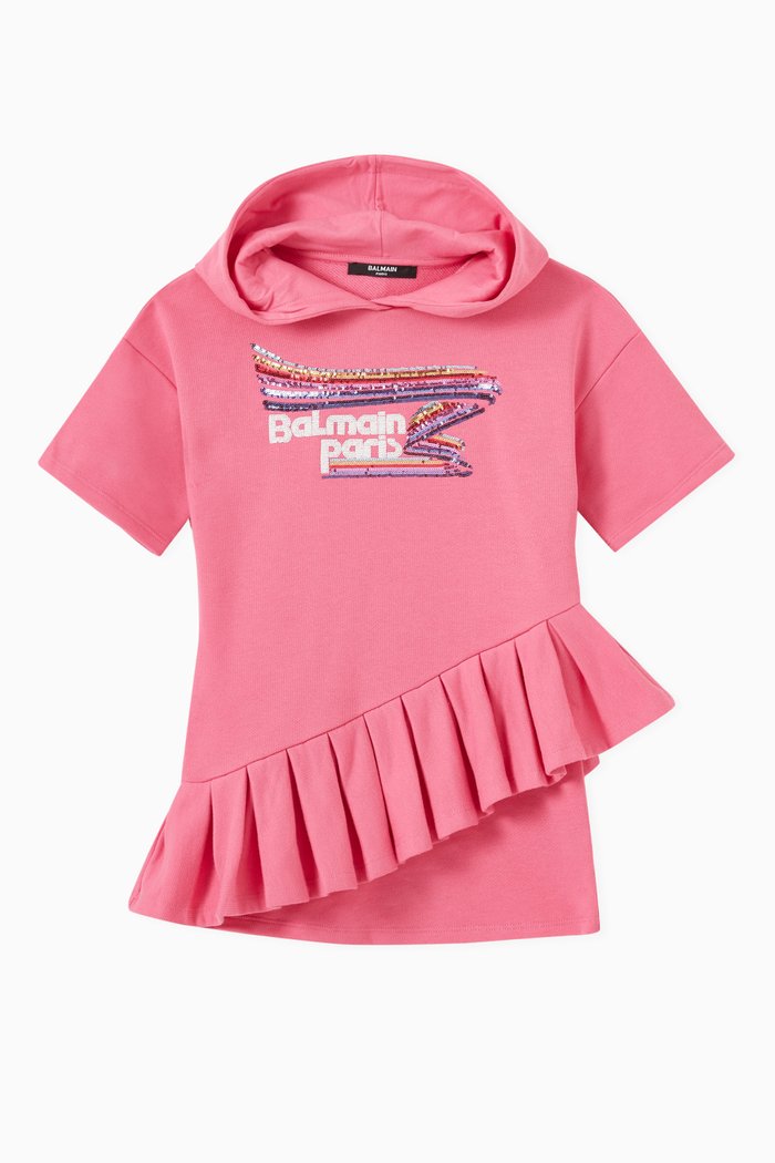 

Hoodie Ruffle Dress in Jersey, Pink