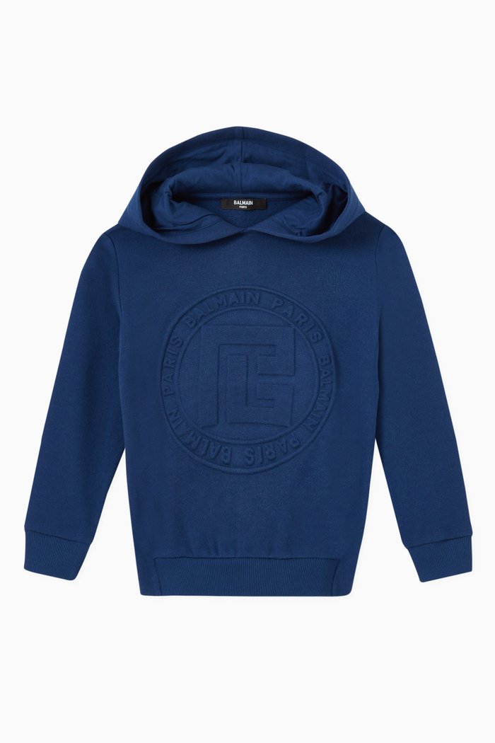 

Debossed Logo Hoodie in Fleece, Blue