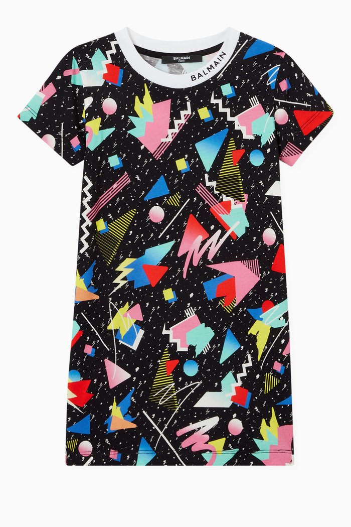 

Geometric Print Dress in Jersey, Black