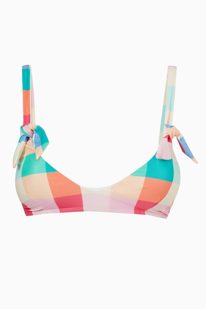 

Lucia Bikini Top in Tropical Check Sustainable Nylon, Multicolour