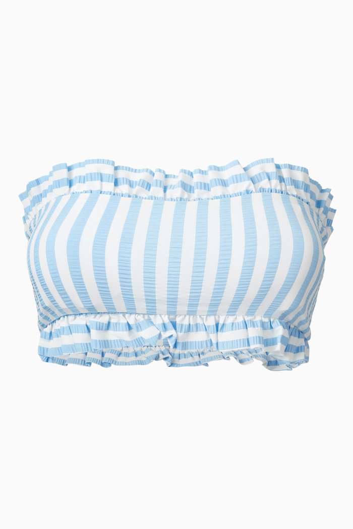 Iris Bikini Top in Placid Stripe Sustainable Nylon, Blue