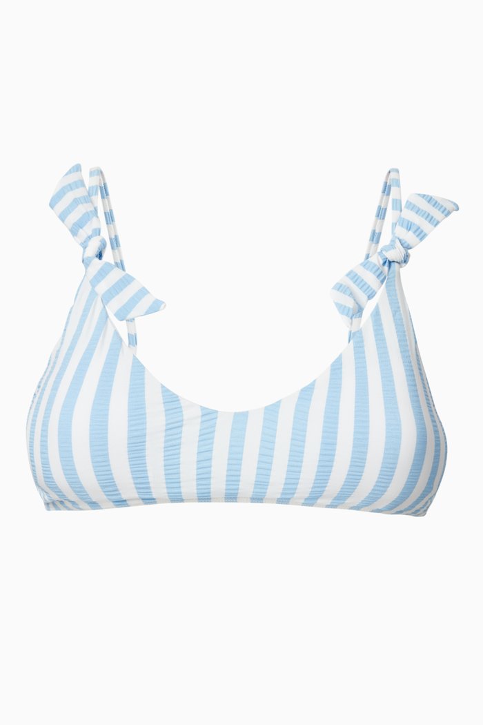 

Lucia Bikini Top in Placid Stripe Sustainable Nylon, Blue