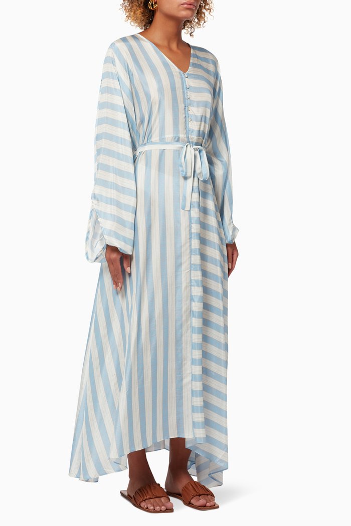 

Smile Kaftan in Placid Stripe Silk, Blue