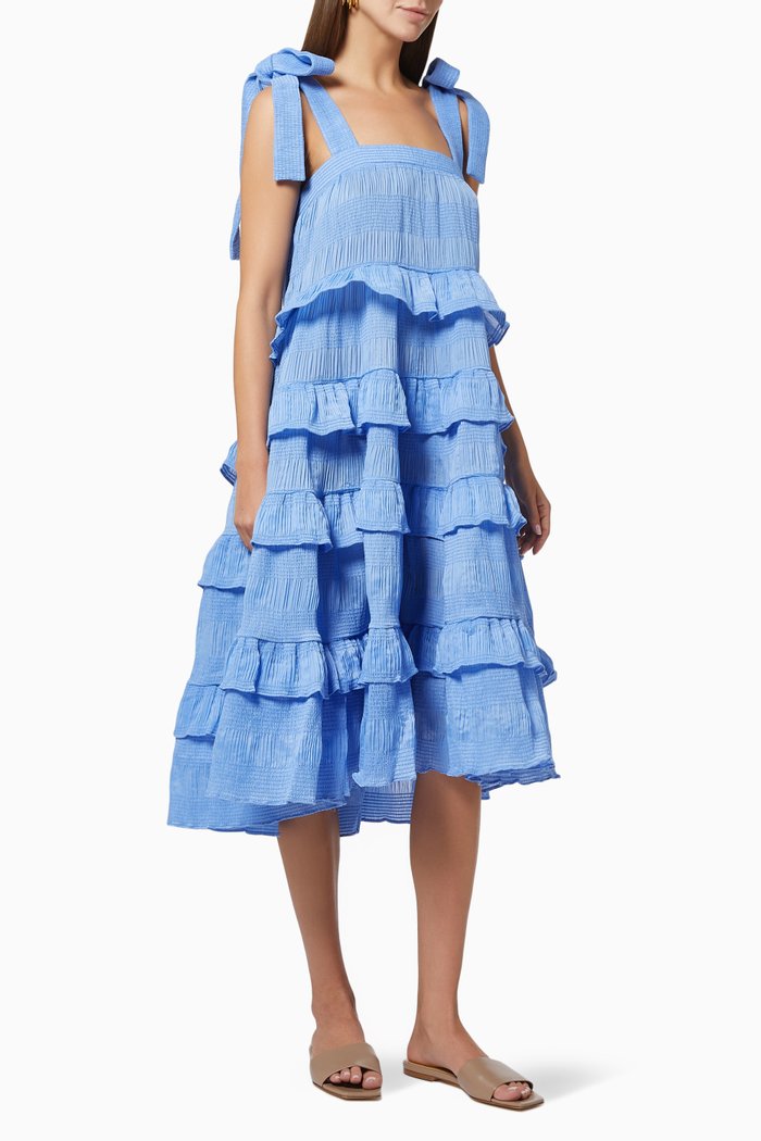 

Emely Tiered Dress in Textured Viscose, Blue