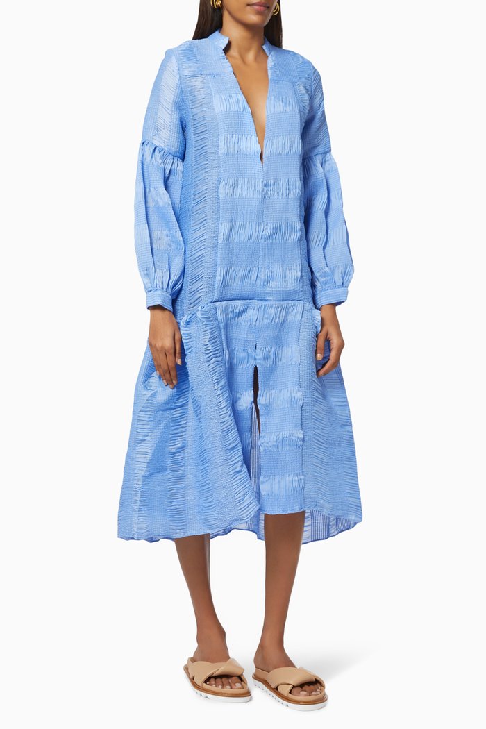 

Indigo Kaftan in Textured Viscose, Blue