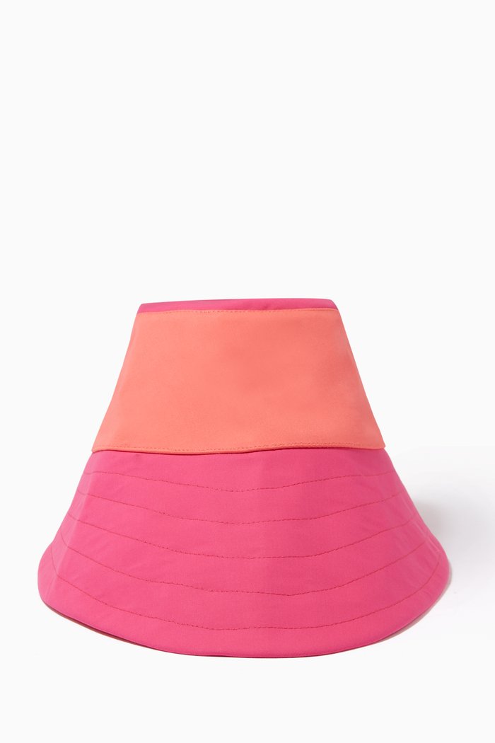 Greta Hat in Colourblock Cotton, Pink