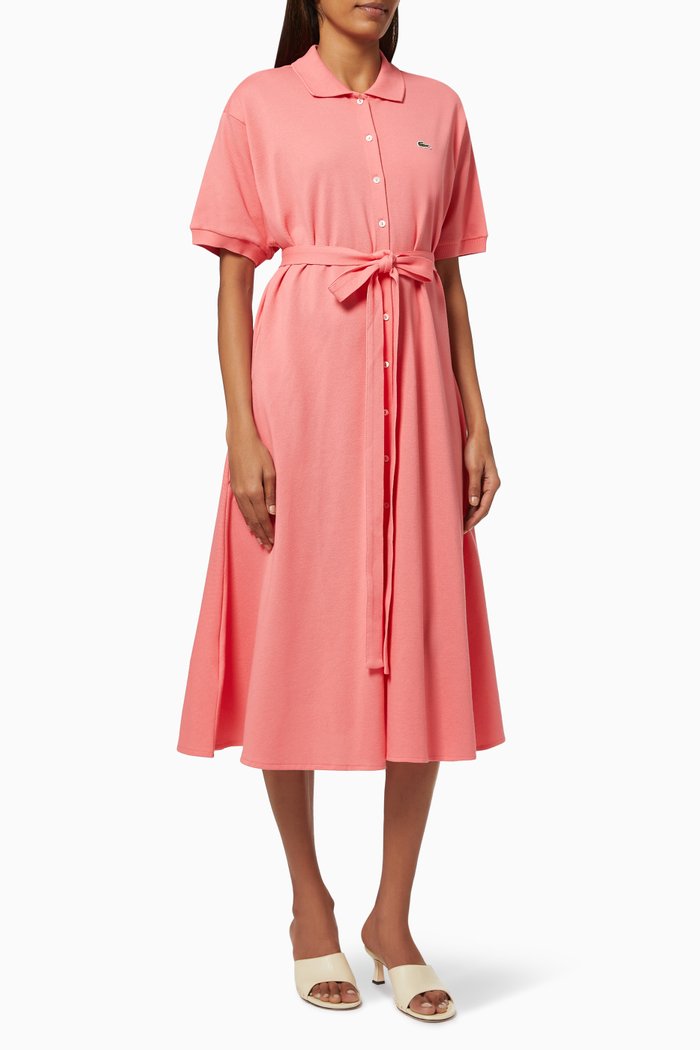 

Belted Polo Dress in Cotton Piqué, Red