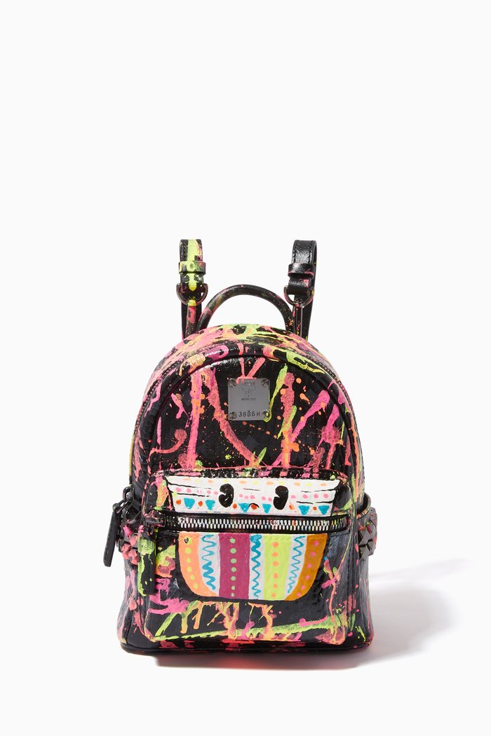 

x Hanan Kamal Stark Bebe Boo Side Studs Backpack in Visetos, 20cm/ 8", Black