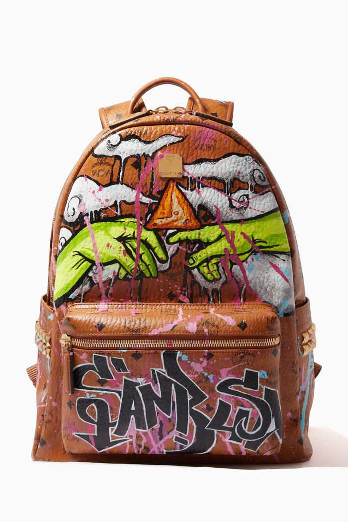 

x Hanan Kamal Stark Side Studs Backpack in Visetos, 40cm/ 16", Brown