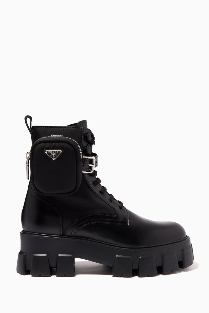 

Monolith Combat Boots in Brushed Rois Leather & Nylon, Black