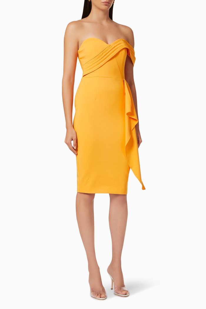 

Pleated Bandeau Midi Dress in Crepe, Orange