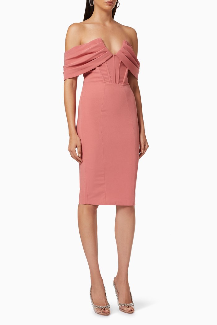 

V-front Bardot Dress in Crepe, Pink