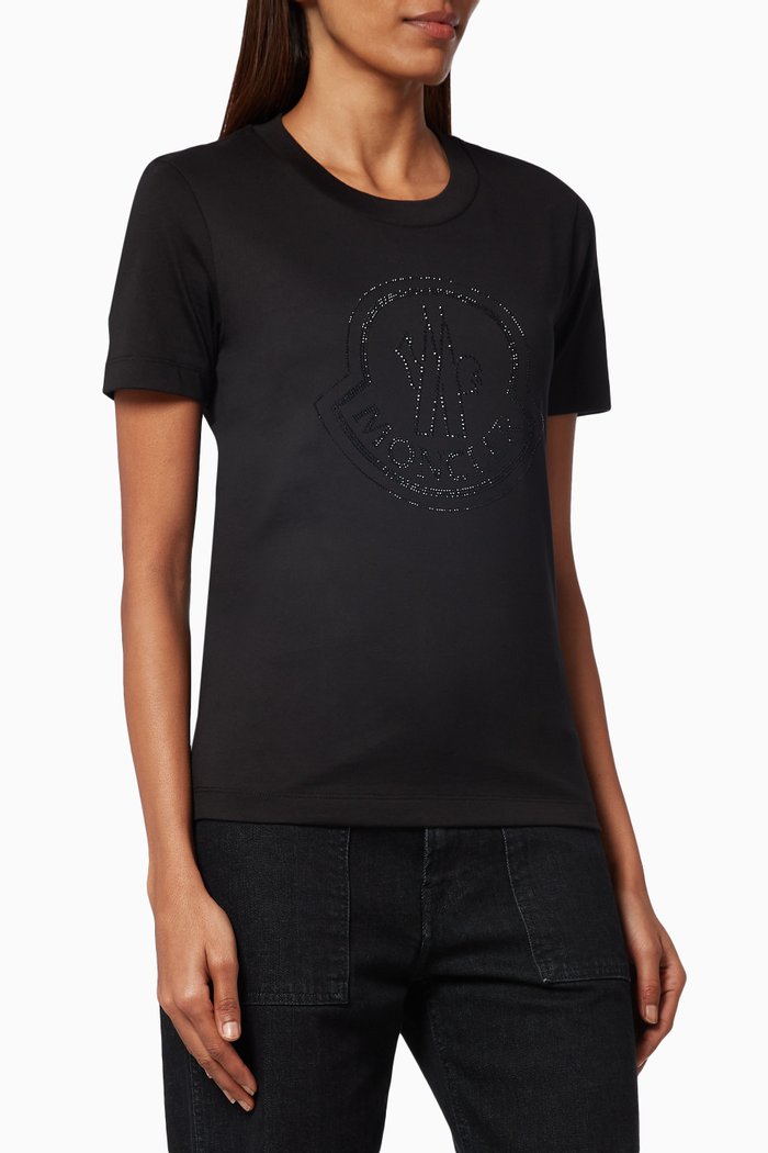 

Embellished Logo T-shirt in Cotton, Black