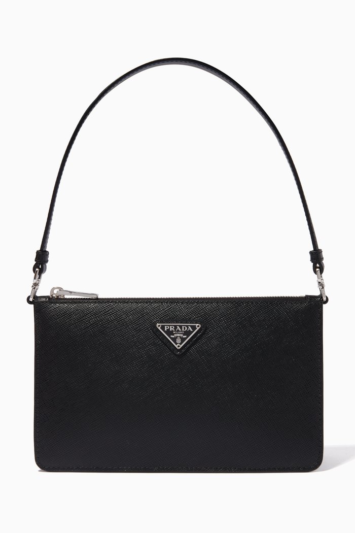 

Triangle Logo Mini Bag in Saffiano Leather, Black