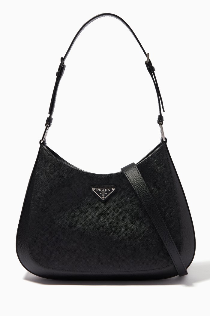 

Triangle Logo Cleo Bag in Saffiano Leather, Black