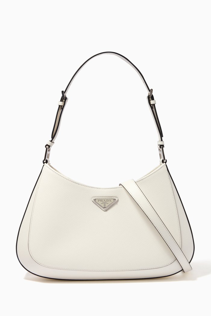 

Triangle Logo Cleo Bag in Saffiano Leather, White