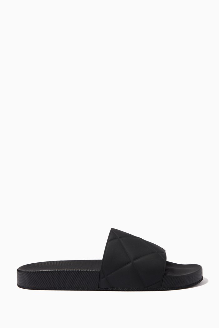 

Slide Sandals in Quilted Rubber, Black