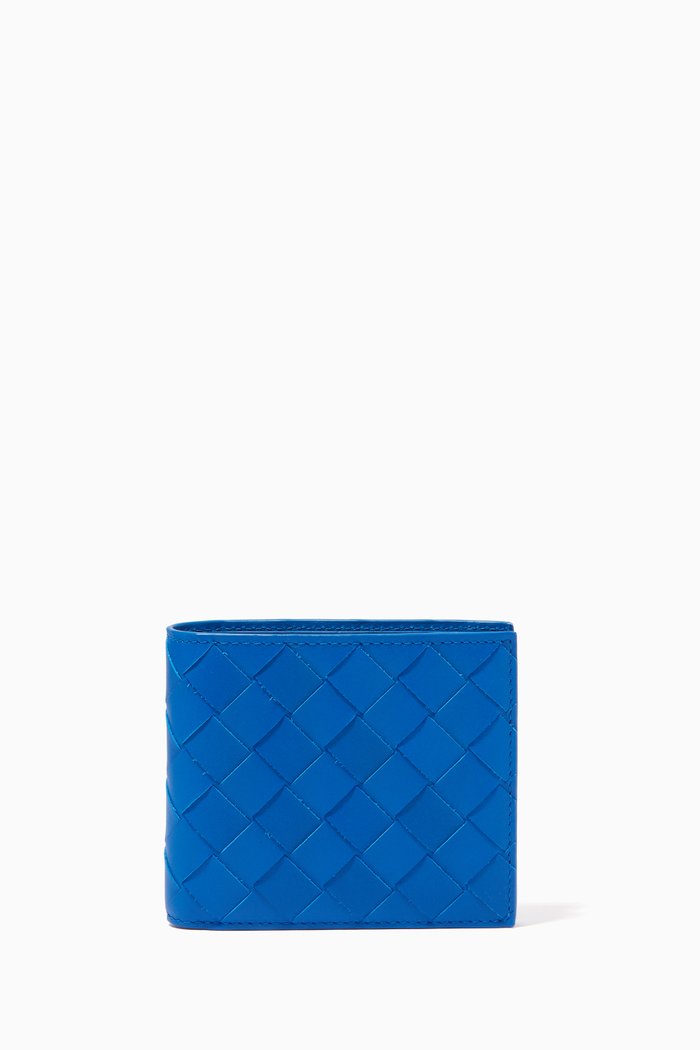 

Bi-fold Wallet in Intrecciato Calfskin, Blue