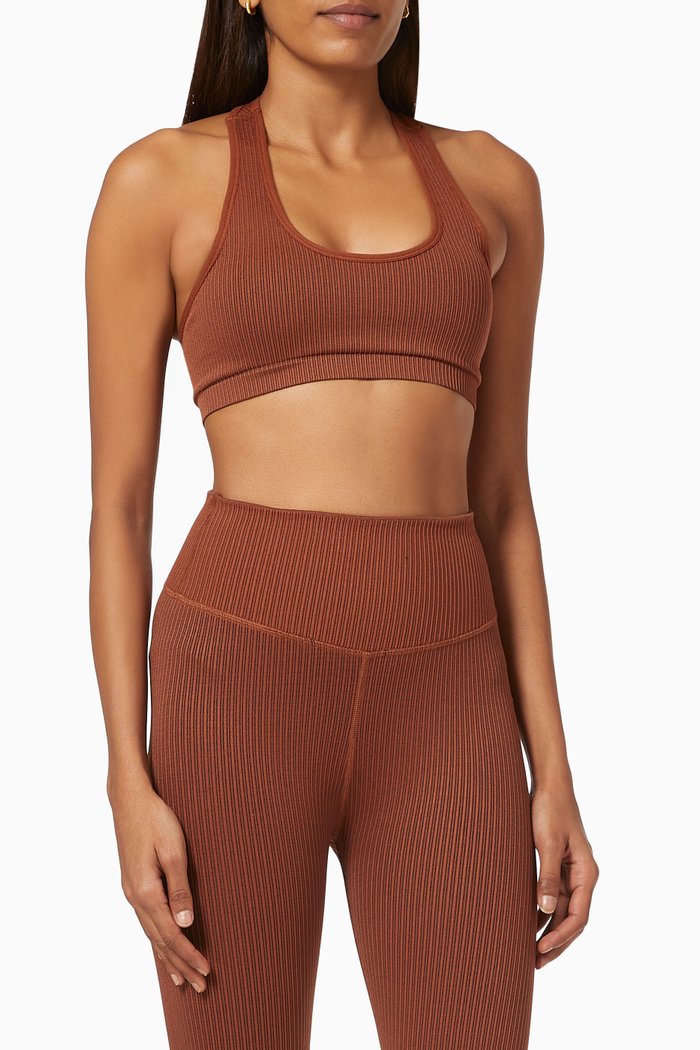 

Seamless Strappy Back Rib Bra in Nylon, Brown