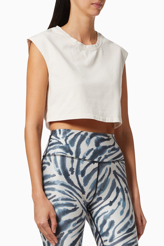 

Cropped Overshoulder T-shirt in Cotton & Modal, Neutral