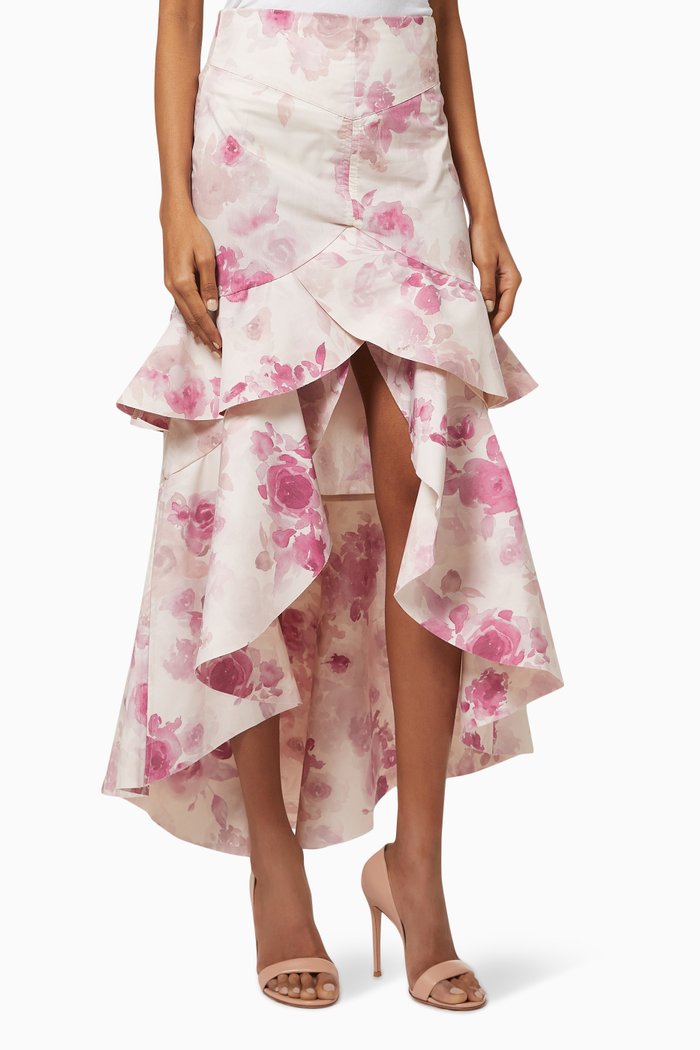Dru Asymmetrical Skirt in Cotton Blend, Pink