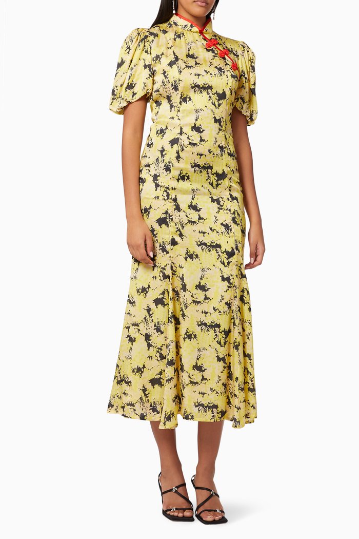 Bluebell Dress in Satin, Yellow