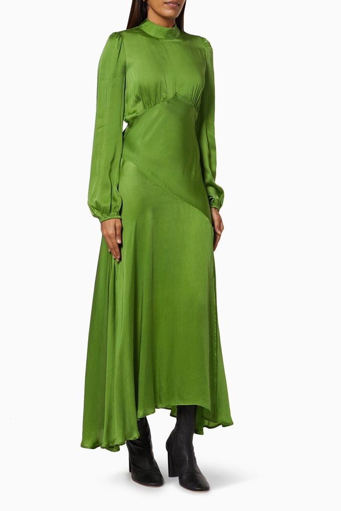 

Clara Midi Dress in Satin, Green