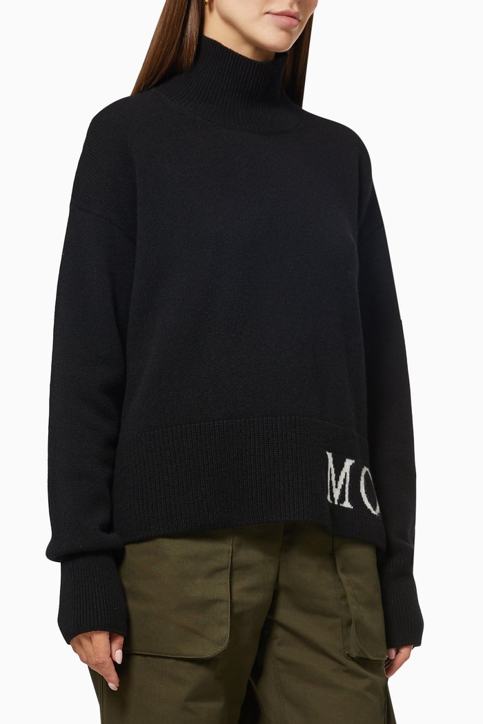 

Logo Intarsia Knit Sweater in Wool & Cashmere, Black