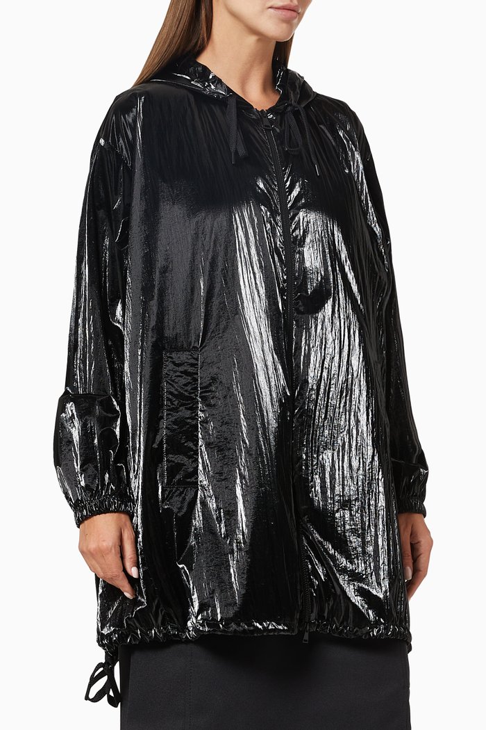

Caucalis Long Parka Jacket in Coated Shiny Nylon, Black