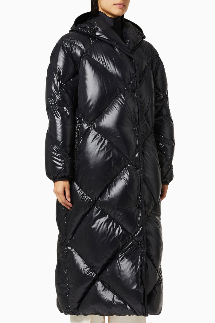 

Cotonniere Longline Puffer Coat in Shiny Nylon, Black