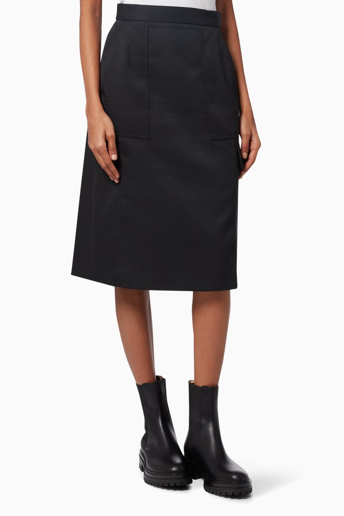 

Midi Skirt in Technical Gabardine, Black