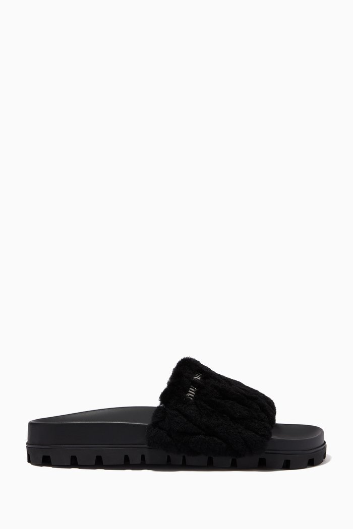 

Slides in Matelassé Shearling, Black