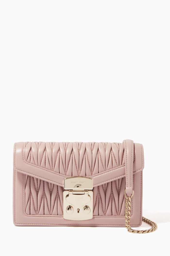 

Miu Confidential Shoulder Bag in Matelassé Leather, Pink