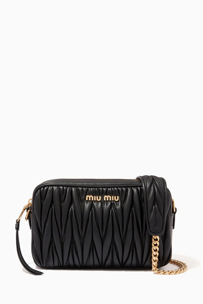 

Miu Camera Bag in Matelassé Leather, Black