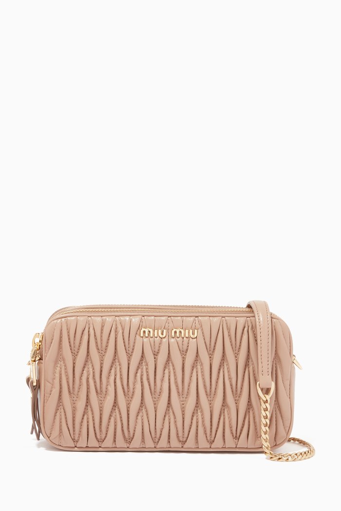 

Miu Camera Crossbody Bag in Matelassé Leather, Neutral