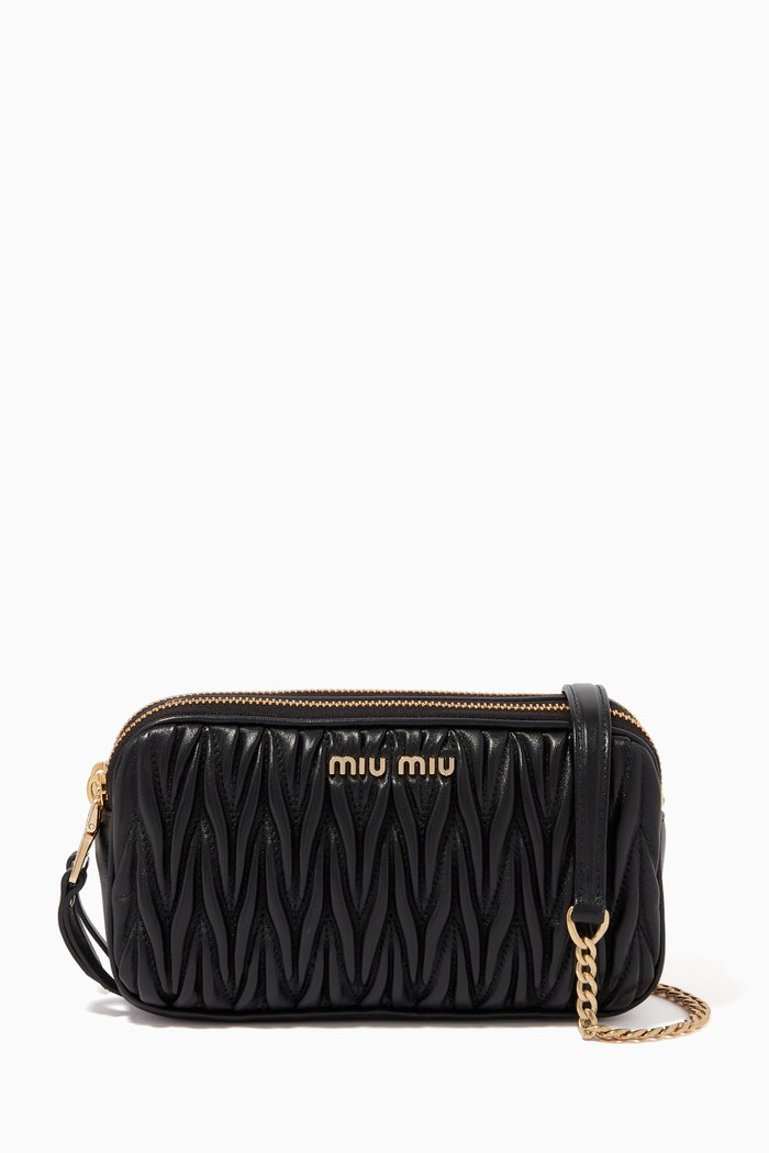 

Miu Camera Crossbody Bag in Matelassé Leather, Black