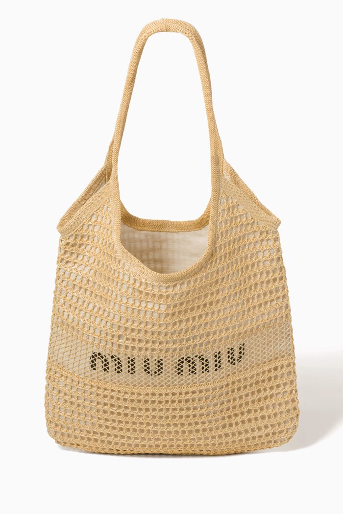 

Logo Tote Bag in Raffia, Neutral
