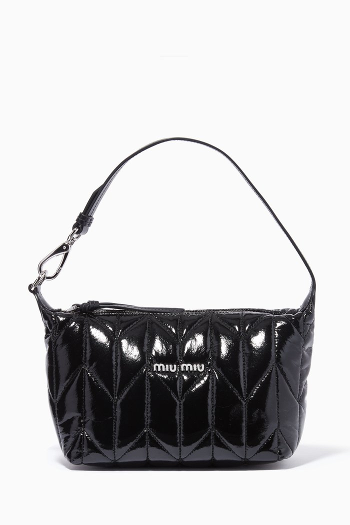 

Miu Spirit Ciré Mini Bag in Quilted Iridescent Fabric, Black