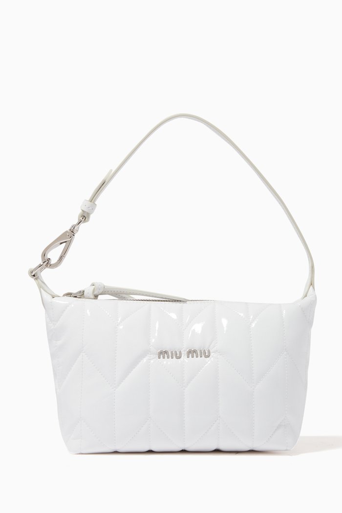 

Miu Spirit Ciré Mini Bag in Quilted Iridescent Fabric, White