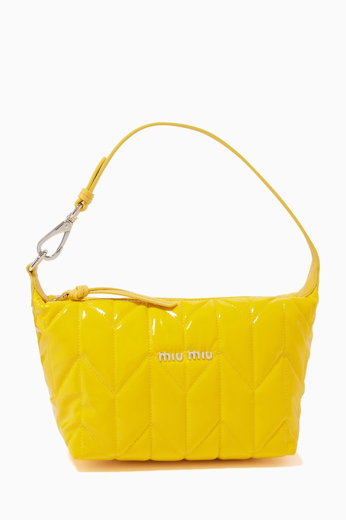 

Miu Spirit Ciré Mini Bag in Quilted Iridescent Fabric, Yellow