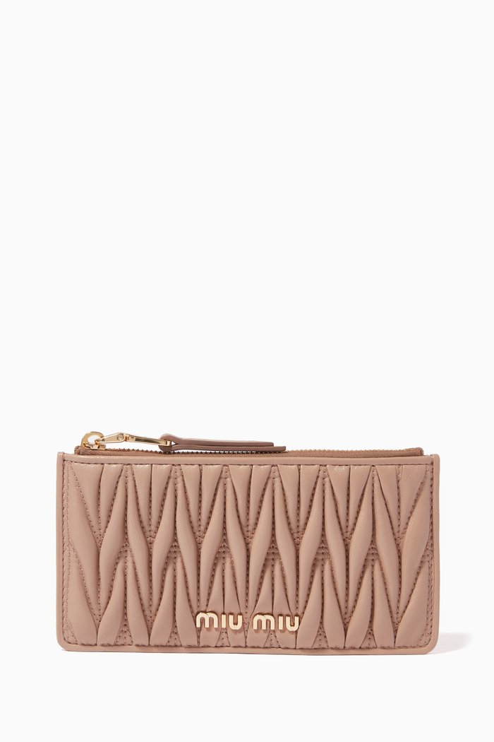 

Minuteria Zipped Wallet in Matelassé Nappa Leather, Neutral